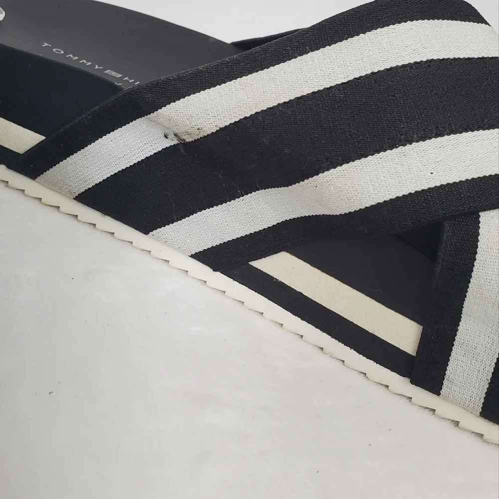 Tommy Hilfiger Black and White Striped Sandals 7.5